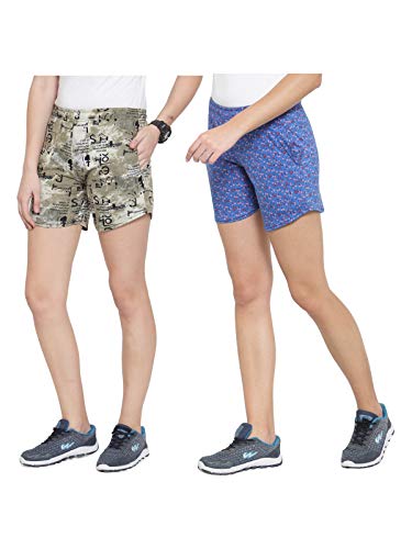 Image of UZARUS Women's Multicolour Cotton Sports Casual Printed Shorts - Pack of 2