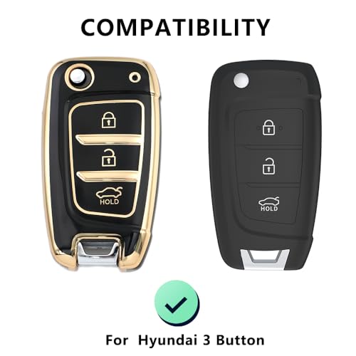 Image of keyzone TPU key cover combo compatible for Hyundai i20, Kona, Verna 3 button flip key (Gold TPU + Marble TPU)