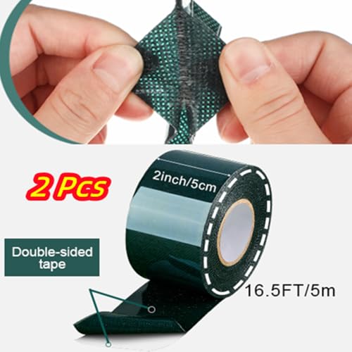 2 Stück 5cm * 5m,Kunstrasenband Klebeband Starkes Selbstklebendes Doppelseitiges Kunstrasenband Künstliches,Hochviskoses Selbstklebeband für Rasen grüne Wiese,1 Paar Handschuhe