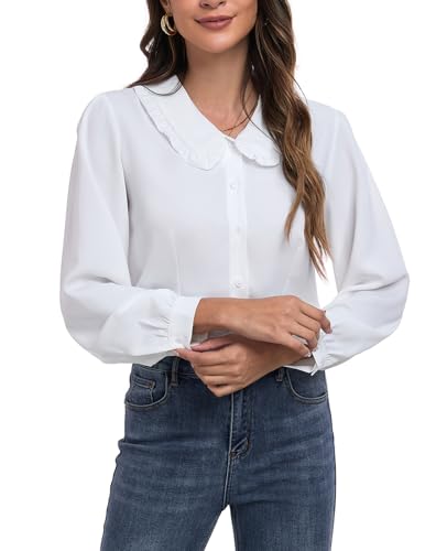 MINTLIMIT Women's Peter Pan Collar Shirt Long Sleeve Vintage Blouses Casual Work Button Down Shirts2