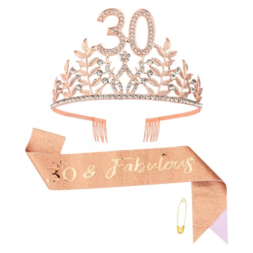 Wanciler 30th Birthday Rhinestone Tiara and Fabulous Sash Set