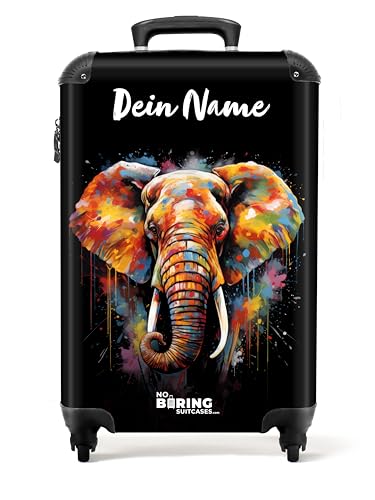 NoBoringSuitcases.com Handgepäck Koffer, Koffer Personalisiert, Reisekoffer, Reisetasche mit Rollen, Hartschalenkoffer, Koffer 4 Rollen, Trolley Handgepäck 55x40x20 cm (Elefant - Mehrfarbig)