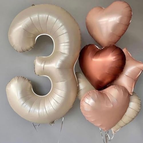 Image of 10PCS Brown Khaki Heart Shape Balloons - 18inch Chocolate Coffee Foil Heart Balloons for Helium Neutral Love Jungle Safari Birthday Party, Valentines Day