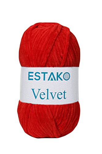 Estako Velvet Chenille Blanket amigurumi Yarn for Crocheting and Knitting Super Bulky 100 gr (132 yds) (1540 - Pomegranate)
