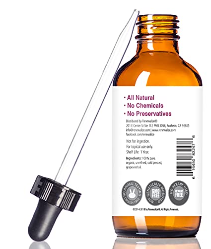 Organic Grapeseed Oil Anti-Aging Moisturizer - Facial Cleanser In 4 Oz Glass Bottle | Unrefined, Cold Pressed Grape Seed Oil | Essential To Reduce Skin Wrinkles And Stretch Marks #TOP2