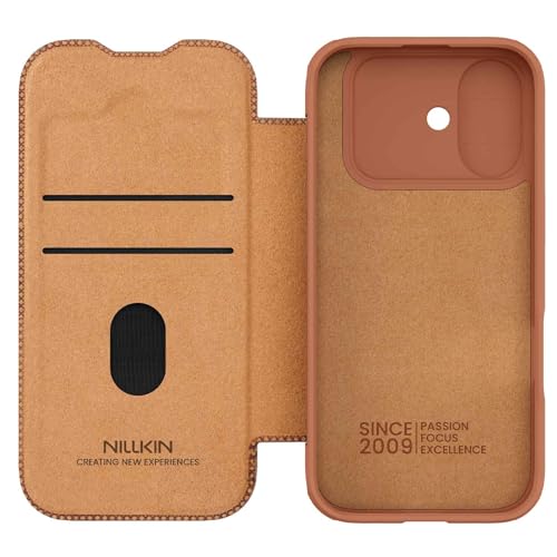 Image of PRITO Nilkin Wallet Flip Case for iPhone 17 with Card Slot and Camera Slider, PU Leather Case Cover, All-Around Protection (Brown, iPhone 17)