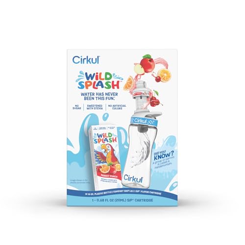 Cirkul 16oz. BPA-Free Plastic Water Bottle Starter Kit with Blue Lid, 1 Flavor Cartridge (Wild Splash Parrot Punch) Zero Calories and No Sugar
