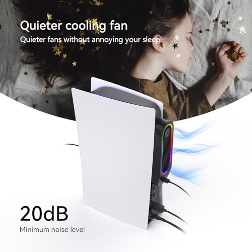 Image of Cooling Fan for PS5, 8.2 Inch, 3-Speed & Auto Adjustment, 7 Color LED, Quiet, Compatible with PS5 Disc /Digital Edition Black
