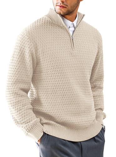 Men's Quarter-Zip Sweater Textured-Knit Mock Neck Pullover Business Casual Slim Fit, S-5XL