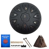 ZoraYorce 15 cm Edelstahl-Zungentrommel mit 11 klaren Tönen, Percussion-Instrument mit Notenbuch, Mallets und Tragetasche, Musiker-Geschenk für Familie und Freunde