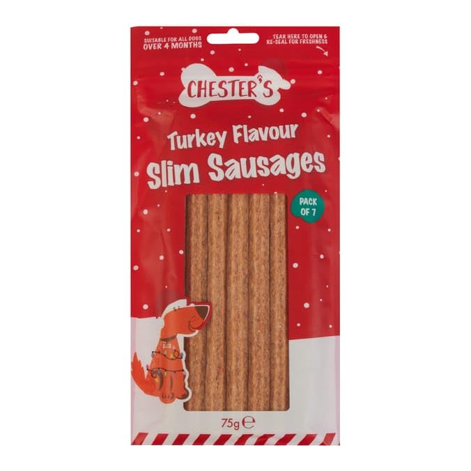 Chesters Turkey Flavour Slim Sausages for Dogs, Pack of 7, 75g