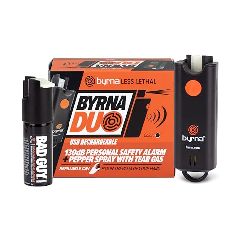 Byrna Duo | Rechargeable Personal Safety Alarm + Pepper Spray | Compact Self-Defense Tool with Replaceable Canisters, Portable Safety for On-The-Go (Black)