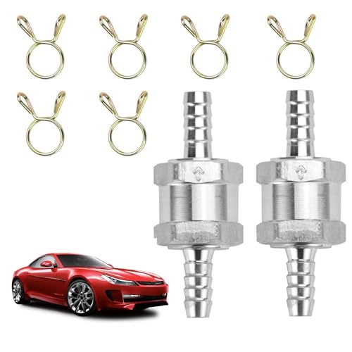 2er-Pack Kraftstoff RüCkschlagventil 6mm,Benzin RüCkschlagventil Wasser,Tragen 6 Federklammern,Aluminiumventil RüCkschlagventil Autovergaser,Benzinhahn,Geeignet FüR Benzin,Diesel,PflanzenöL,Wasser