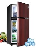 KRIB BLING Compact Refrigerators with Freezer on Top, Mini Fridge with 7- Level Adjustable Thermostat, Small Refrigerator for Apartment, Office, Camping, Wood (FLS)