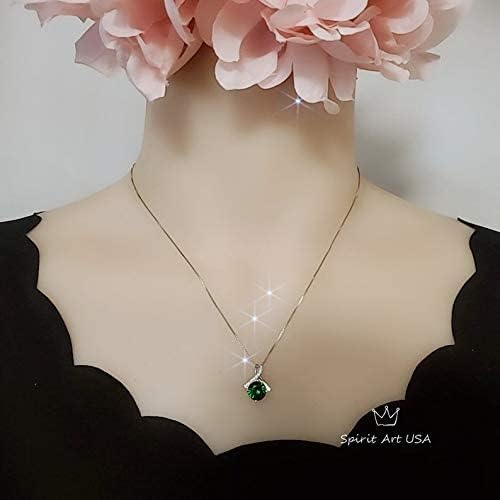 2 CT Emerald Necklace Simple Diamond Bowknot Green Emerald Pendant Sterling Silver White Gold plated Minimalist Created Green Gemstone - Image 7