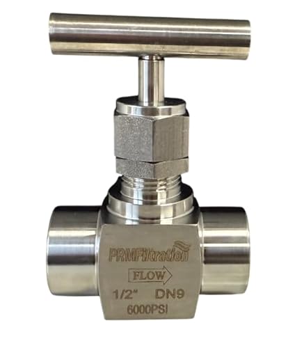 PRM 1/2 Inch Needle Valve, 304 Stainless Steel, Female NPT, 6000 PSI, PTFE Stem Seal, T-Design Handle, Temperature Range -65°F to 450°F for Precise Fluid Control in Industrial Applications