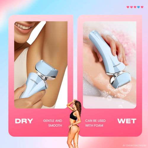 Image of PRITECH Electric Razor for Women Wet /Dry Electric Shaver for Women Blue | Waterproof Lady Shaver for Legs Arm Underarm Bikini Public Body Razor with One Extra Foil Blad, Portable Women Bikini Trimmer