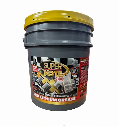Red and Tacky Lithium Grease Superkote 2000/ NLGI 2 / Lubricant Grease/EP/High Temp/Industry/Construction/Automotive/Red / 35 LB Bucket