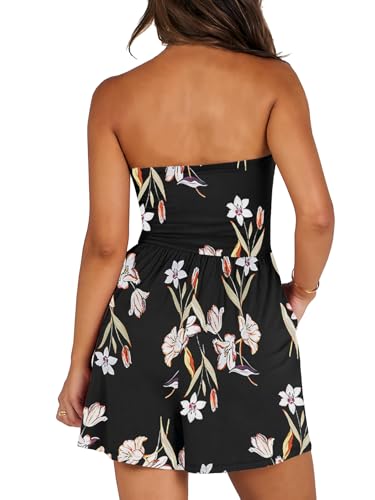 Image of AUXDIO Women Summer Casual Strapless Romper Sleeveless Off Shoulder Short Jumpsuits 2026 Beach Vacation Clothes