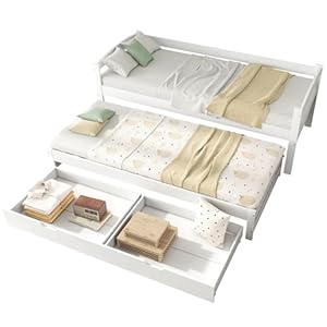 Aceinheu Doppelbett Ausziehbares Tagesbett Kiefer Weiß