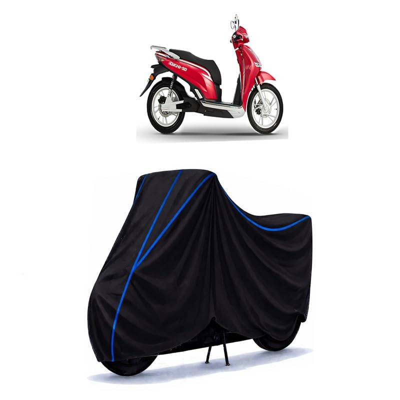 Image of Scooty Cover Water Resistant for OKHI-90 | Universal Scooter & Bike Cover | Heavy Duty UV Protection | Dust, Rain & Scratch Protection | Elastic Fit All Weather Indoor Outdoor | Black with Blue Piping