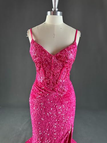 Sukleet Sequins Lace Prom Dresses for Women 2025 Corset Mermaid Long Slit Formal Evening Gowns3