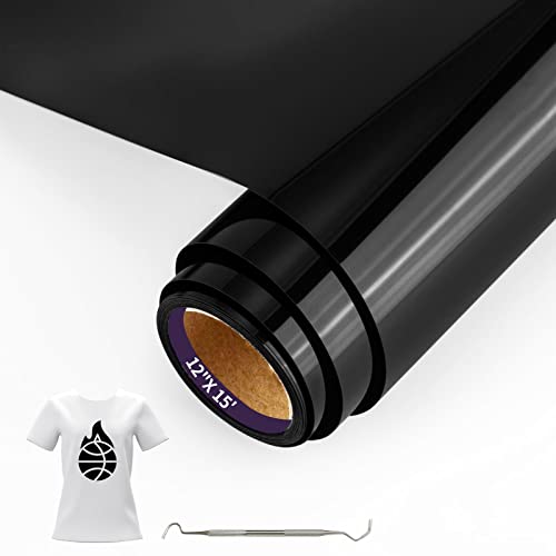 MeYuxg Vinilo Textil Negro - 30,5 CM x 4,6 M Rollo Vinilo Termoadhesivo Textil - Vinilo Textil Termoadhesivo para Cricut & Cameo - Fácil de Cortar & Desherbar para Vinilo Textil Cricut (Negro) Cover