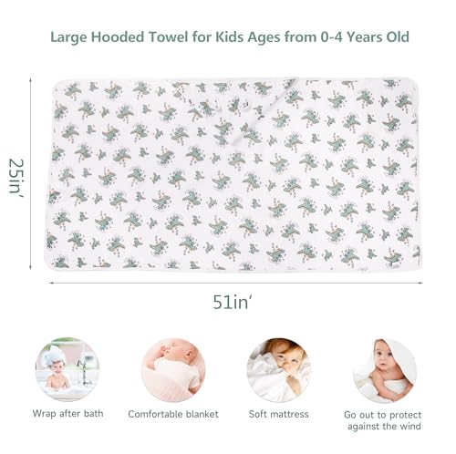 Image of Hooded Baby Towel - Super Soft Baby Towel with Hood 25x51 Inches - Absorbent Baby Beach Towel for Newborn Infant Toddler 0-4 Years,Toddler Towels for boy