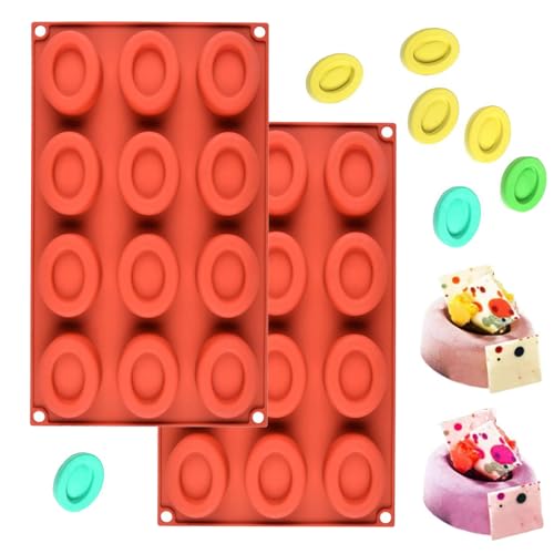WishesMar 2 Pièces Moule à Chocolat Forme de Beignets Ovales 12 Cavités Moules en Silicone pour Bonbon Glace Petit Savon Décoration de Gateau