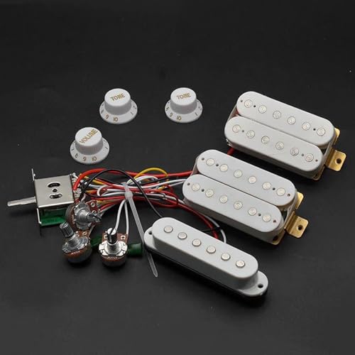 エレキギターピックアップキット ハムバッカーピックアップ エレキギターピックガード ピックガード搭載 HSH 配線済みピックアップ FD ST エレキギター用(White)