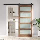 FREDBECK 36 x 84 inch Glass Barn Door with 6.6FT Barn Door Hardware Kit & Handle Included,5-Panel Frosted Glass, Water-Proof Surface,Pre-Drilled Holes,Need Assembly