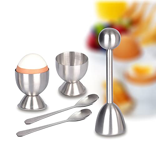 Xicennego Egg Cracker Topper Set Of 5 - Includes 2 Egg Cups, 2 Spoons And 1 Cutter - Stainless Steel Easy Egg Opener #TOP6
