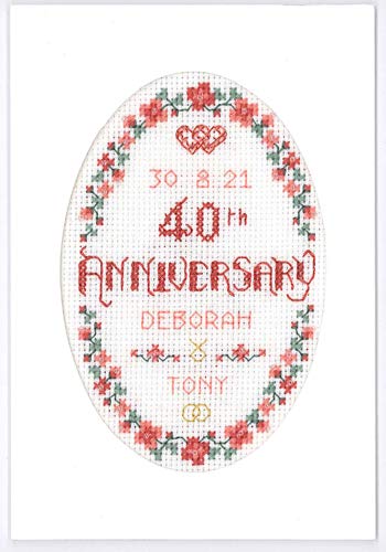 Floral 40th Anniversary Card - Ruby Wedding - Complete Cross Stitch kit on 16 aida with Clear Colour Chart