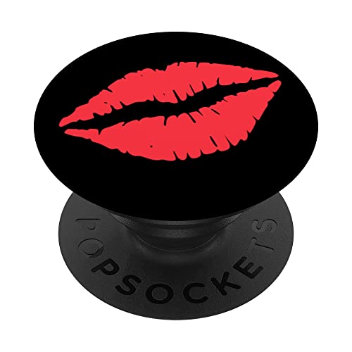 Bonito lápiz labial vintage con estampado de labios rojo intenso divertido toque de color PopSockets PopGrip Intercambiable
