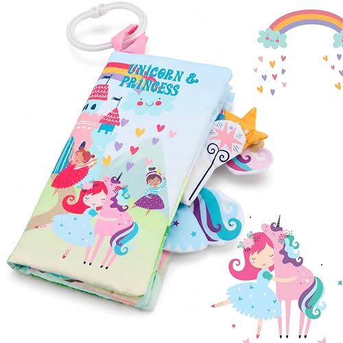Image of bebe mondo Unicorn Baby Books 0-6 Months, Crinkle Cloth Books for Babies, Infant Tummy Time Toy, Touch and Feel Sensory Toys 6-12 Months, Soft Stroller Travel Toy,Baby Shower Birthday Gifts for Girls