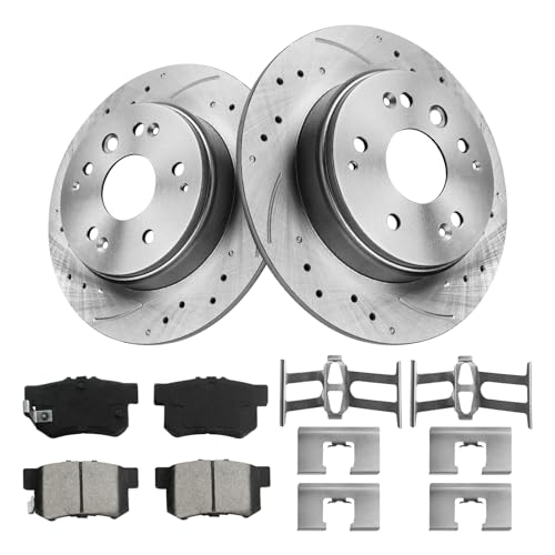 FUNIRE Rear Brake Kit for 2003-2011 Element - Drilled & Slotted Rotors, G3000 High-Carbon Steel, 30% Longer Life, Complete Set with Ceramic Brake Pads & Automotive Replacement Back Brake Discs