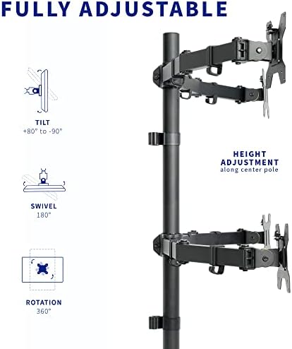 VIVO Quad 13 to 30 inch LCD Monitor Desk Mount, Fully Adjustable Stand with Tilt and Swivel, Holds 4 Screens with Max VESA 100x100, STAND-V004 - Thumbnail 5
