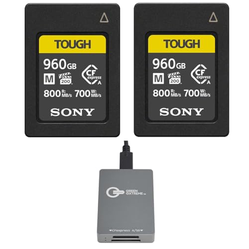 Sony CEA-M Series Tough 960GB CFexpress Type-A Memory Card, 2-Pack, Bundle with USB-C CFexpress Type-A and SD UHS-II Card Reader