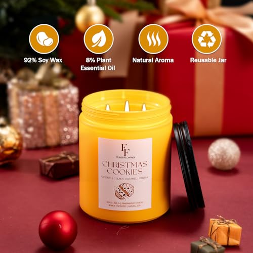 Image of Large Christmas Candle Christmas Cookies Scented, 3-Wick 22oz Long Lasting Scented Candle, Natural Soy Wax Aromatherapy Candle for Home, Holiday Candle Gifts for Women Men