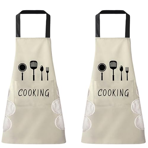 Image of Kraptick Kitchen Apron - Comfortable Cooking Waterproof Apron for Men and Women With Pocket and Side Coral Velvet for Wiping