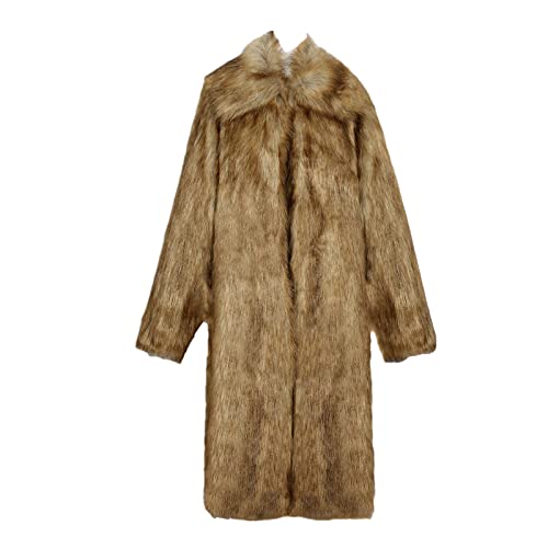 Lisa Colly Men's Fluffy Faux Fur Coat Winter Long Jacket Overcoat Parka Outwear3