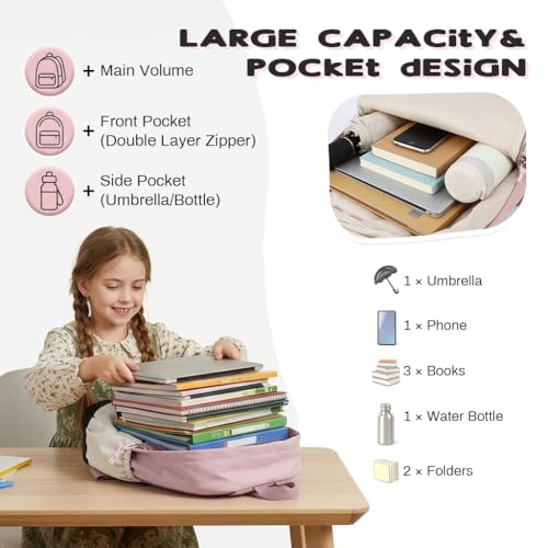 Image of PALAY Backpack Bags for Women Girls Pink White Patch Color School Bag Fashion Letter Print Bookbag Waterproof Large Capacity Laptop Daypack for Women Girls