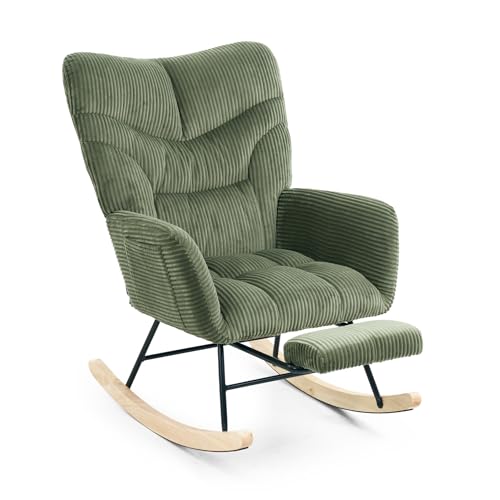 SANODESK Schaukelstuhl mit Fußstütze natürlicher Relaxstuhl & Ruhesessel für ruhige Auszeiten sanft schaukelnder Sessel bis 120 kg ideal für entspannte Wohnbereiche (Grün)