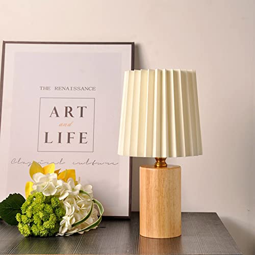 Image of AFORTLO Pleated Table Lamp, Small Boho Decorative Nightstand Night Light Solid Wood Base Pleated Shade Desk Lamp for Bedroom,Living Room,End Table or Office with Bulb(Beige)