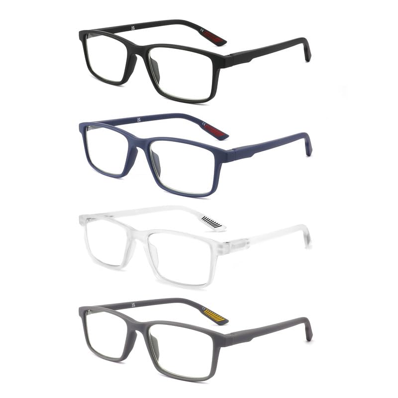Image of 4 packs of blue block reading glasses (male and female), computer reader, UV block glasses (3.50x)