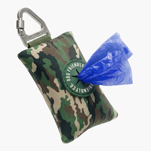Image of Dog Friendly Co. Poop Bag Holder for Leash, Dog Waste Bag (Green Camo) | One Click Clip Potty Carrier Dispenser, Pet Trash Bags, Neoprene Fabric for All Weather Conditions, Stylish Walking Accessory