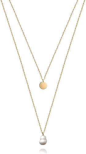 Artmiss Long Layered Necklace Delicate Coin Pearl Pendant Necklace Gold Chain Jewelry for Women
