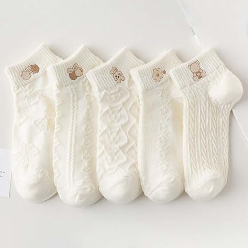 10 Paar Damen-Knöchelsocken, lässig, atmungsaktiv, Zopfstricksocken, Musterdruck, niedliche Socken, 10 Paar, mehrfarbig, Einheitsgröße