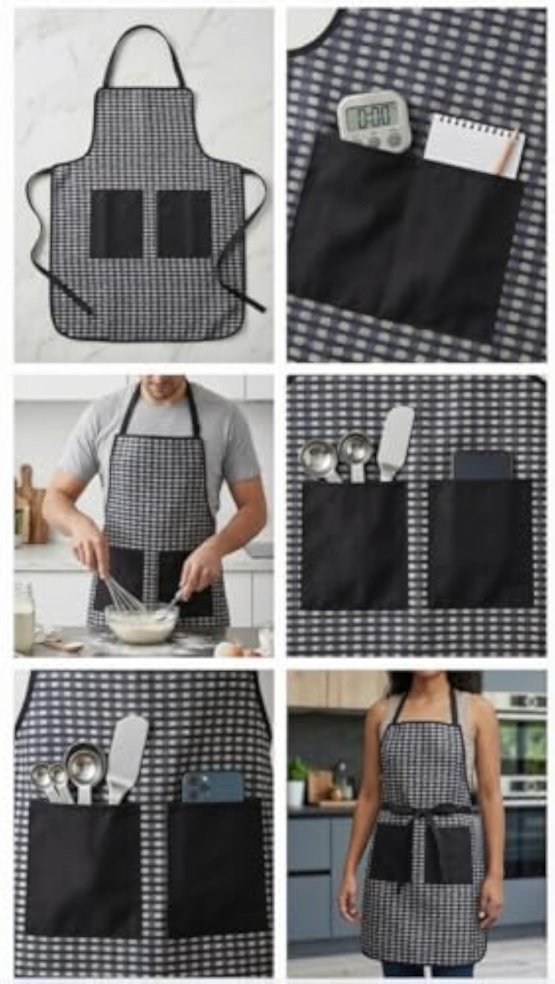 Check Chef Apron for Men & Women, Durable Cooking Apron