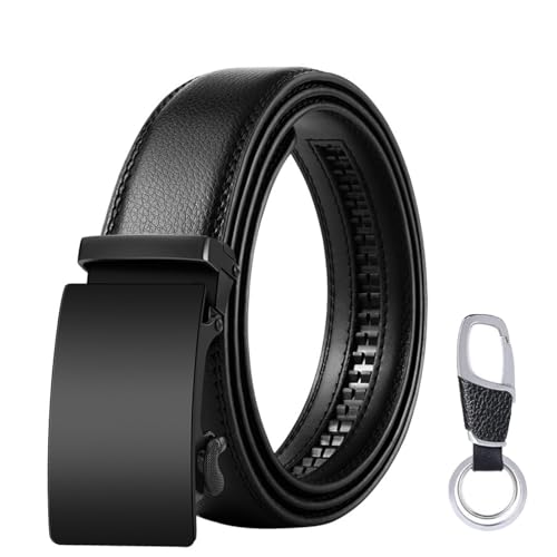 flintronic Herren Gürtel,Hochwertiges Leder material Ratsche Automatik Gürtel für Männer Ledergürtel Breite 3.5cm Länge 140CM-Schwarz (inkl Schlüsselbund & Geschenkbox)